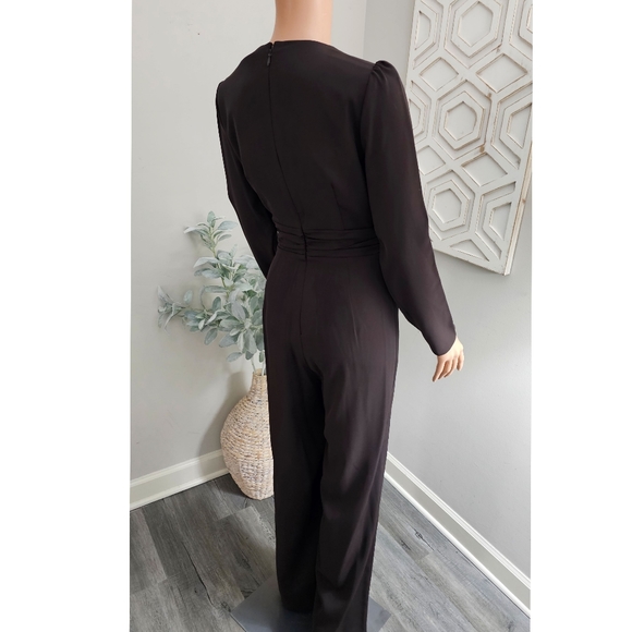 Antonio Melani Miranda Dark Chocolate Brown Long Sleeve Wide Leg Jumpsuit - Picture 2 of 8